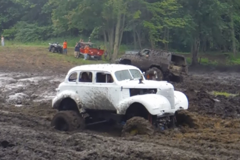 Video: Vintage Sedan Hits the Mud Bog