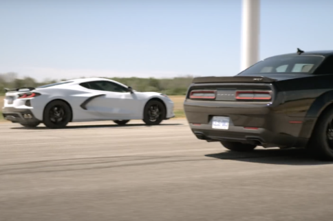 C8 Corvette Takes On Dodge Demon In Drag and Roll Race